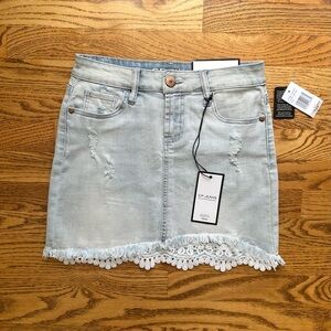 NWT CP Jeans Denim Mini Skirt Crochet Lace Light Wash